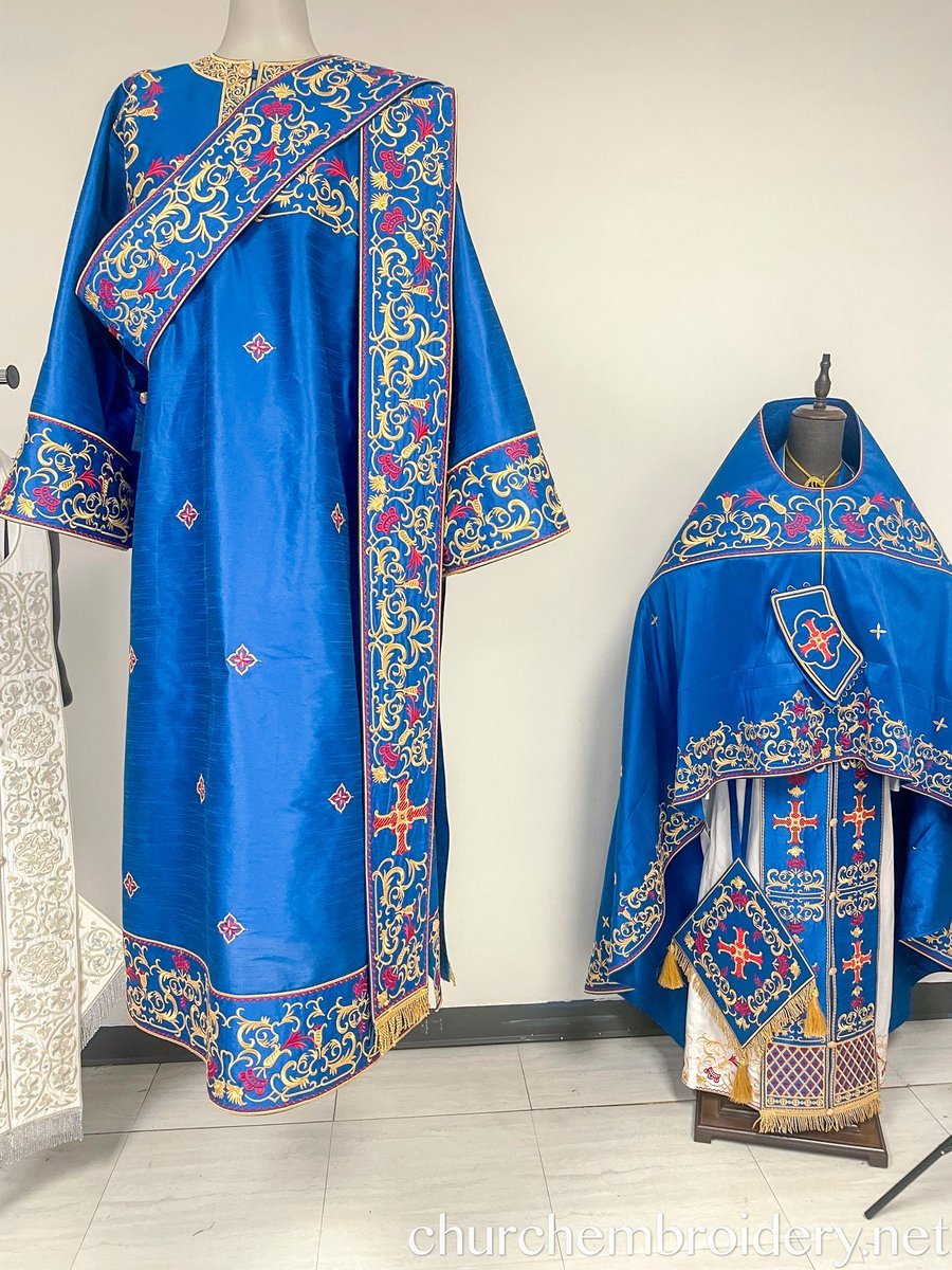 Orthodox Deacon Protodeacon Vestments set Blue Red Gold — photo 2