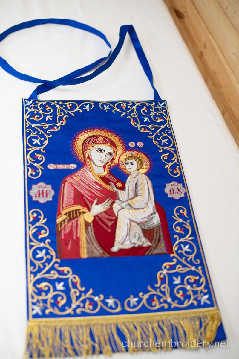 Orthodox priest nabedrennik  with the icon of Theotokos, white or bue — photo 6