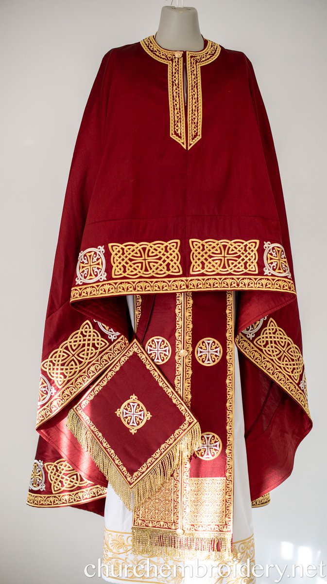 Orthodox Priest Vestments Set Dark Red Gold Silver Kelt Patterns — photo 5