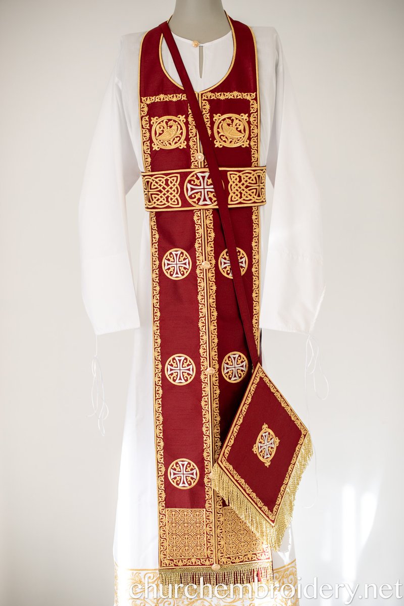 Orthodox Priest Vestments Set Dark Red Gold Silver Kelt Patterns — photo 6