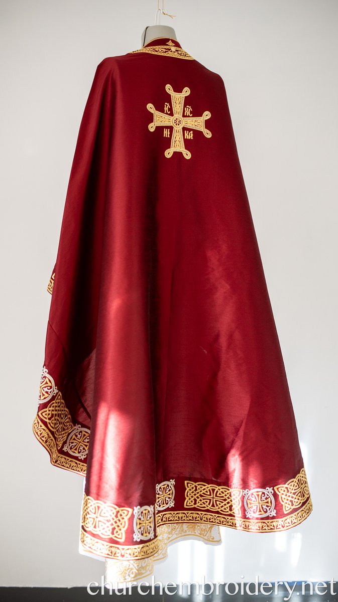 Orthodox Priest Vestments Set Dark Red Gold Silver Kelt Patterns — photo 9