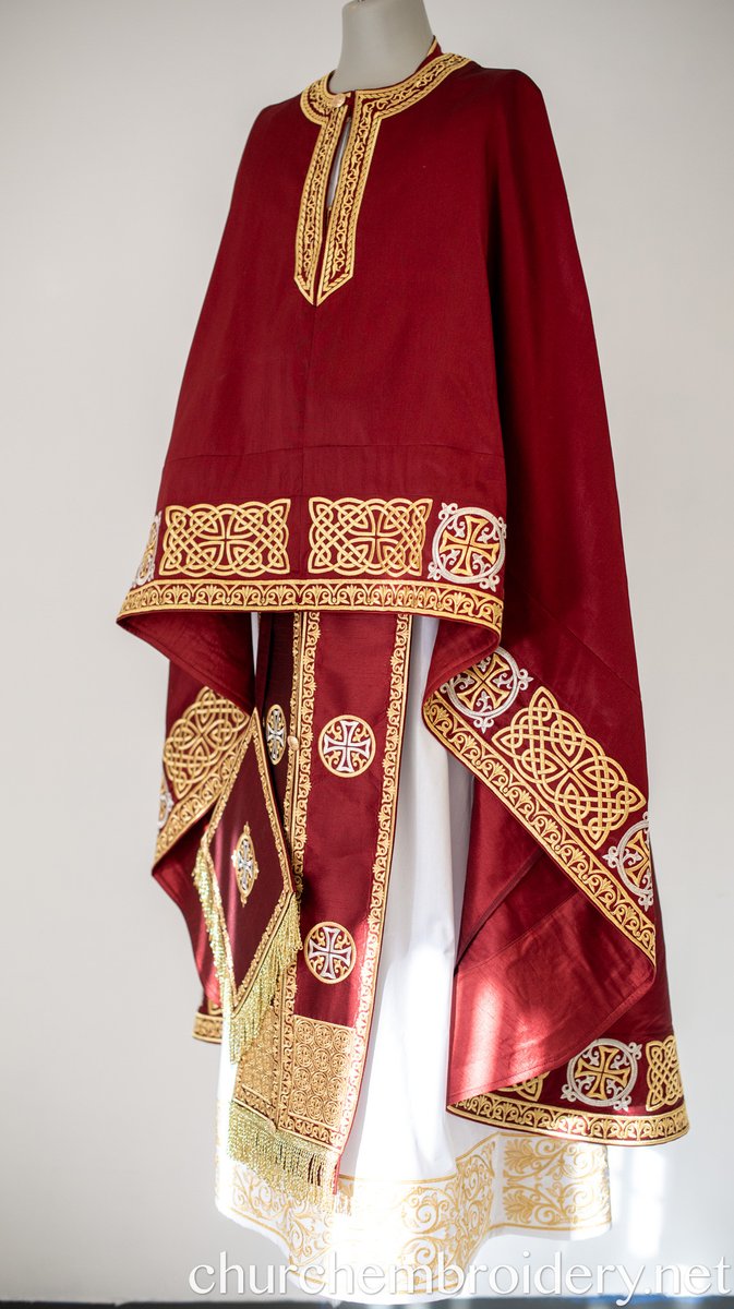 Orthodox Priest Vestments Set Dark Red Gold Silver Kelt Patterns