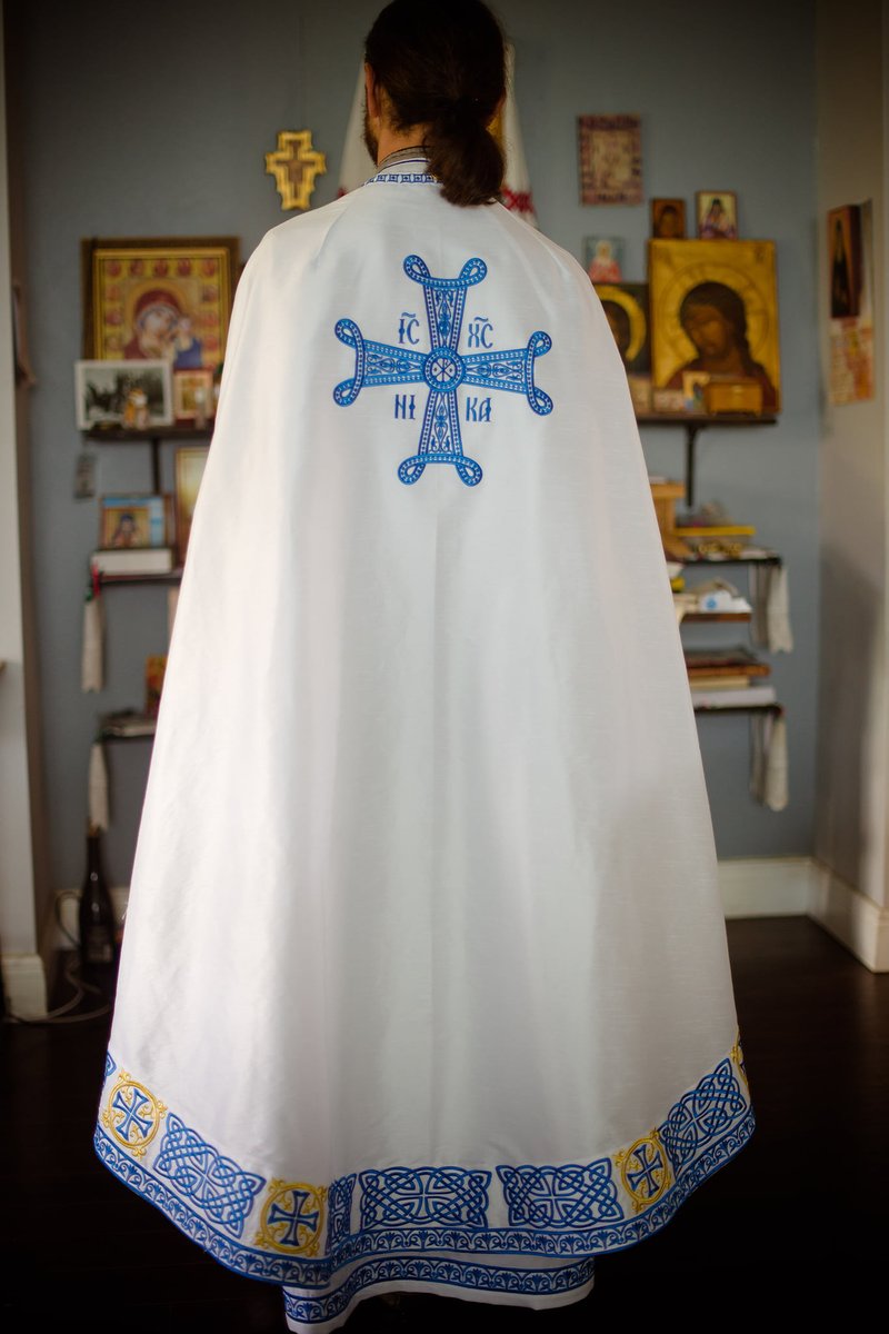 Orthodox priest vestments set greek style, white blue gold fully embroidered — photo 10