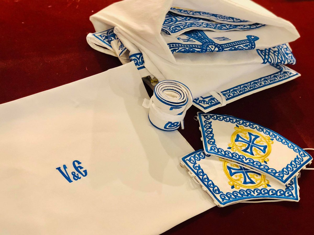 Orthodox priest vestments set greek style, white blue gold fully embroidered — photo 11