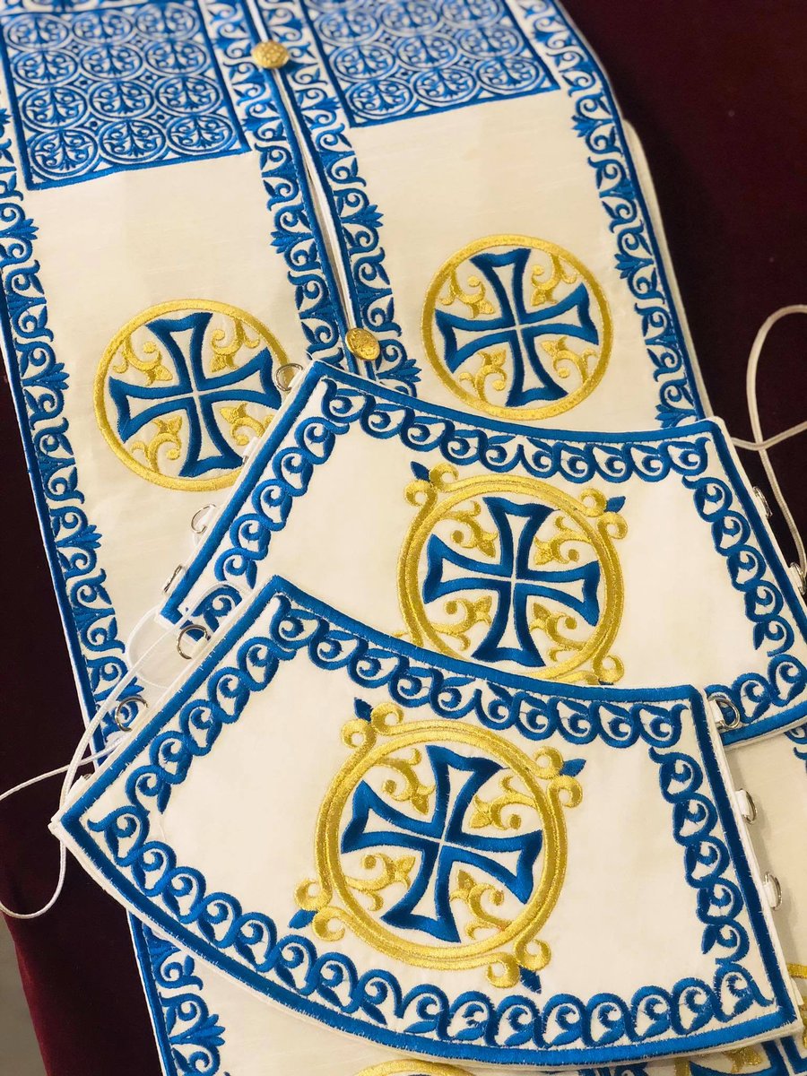 Orthodox priest vestments set greek style, white blue gold fully embroidered — photo 12