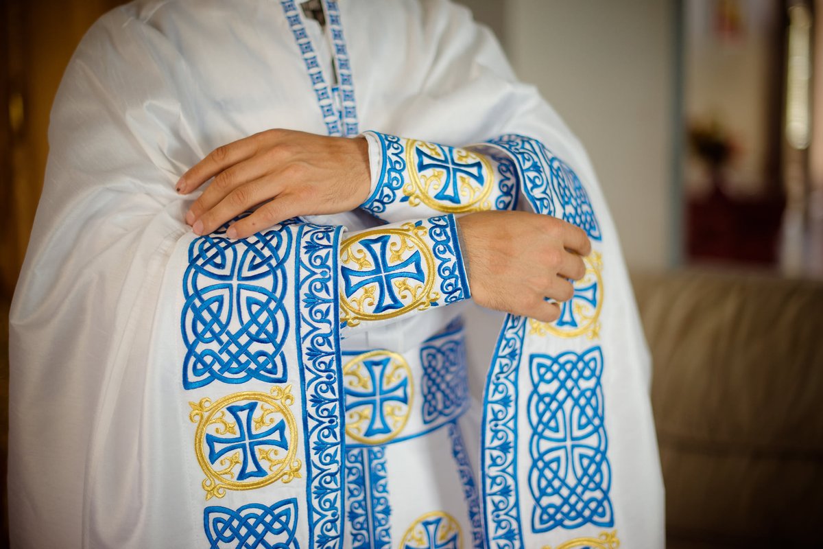 Orthodox priest vestments set greek style, white blue gold fully embroidered — photo 4