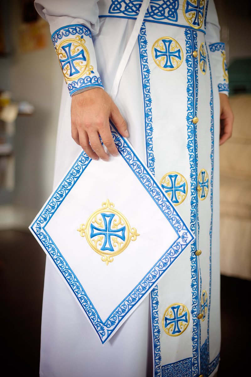 Orthodox priest vestments set greek style, white blue gold fully embroidered — photo 5