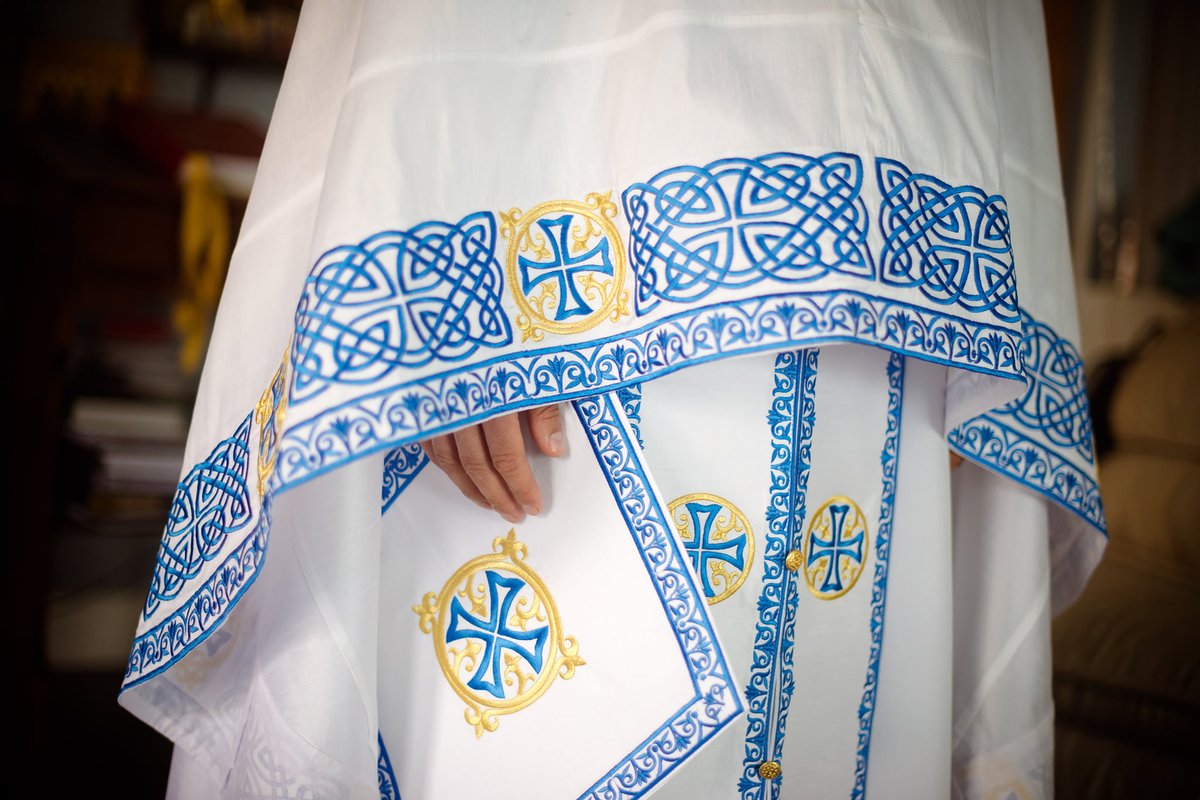 Orthodox priest vestments set greek style, white blue gold fully embroidered — photo 6