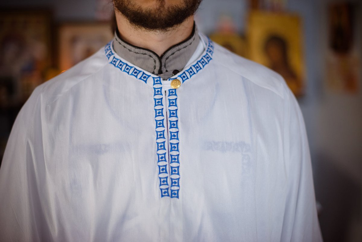 Orthodox priest vestments set greek style, white blue gold fully embroidered — photo 7