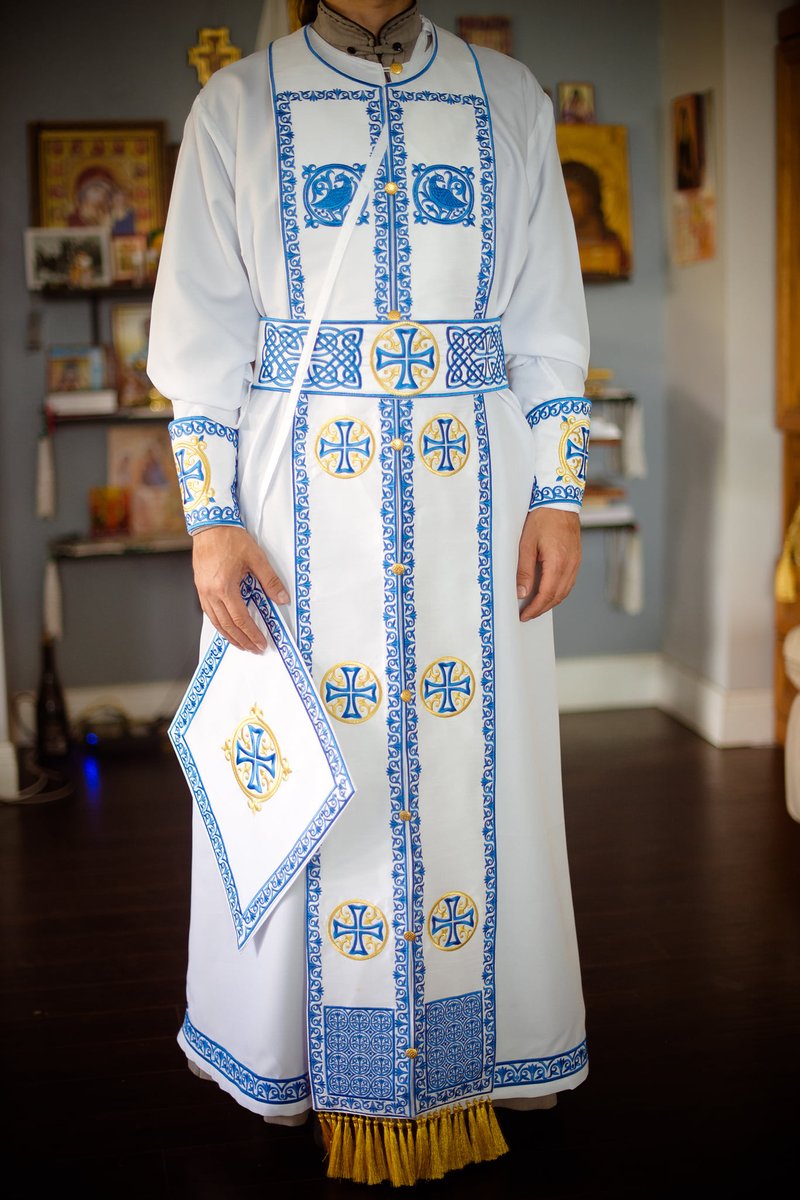 Orthodox priest vestments set greek style, white blue gold fully embroidered — photo 8