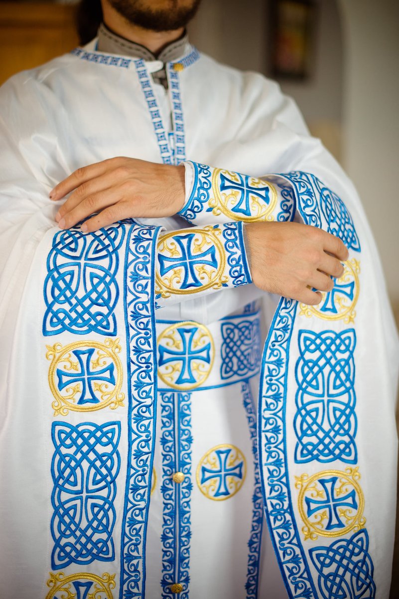 Orthodox priest vestments set greek style, white blue gold fully embroidered — photo 9