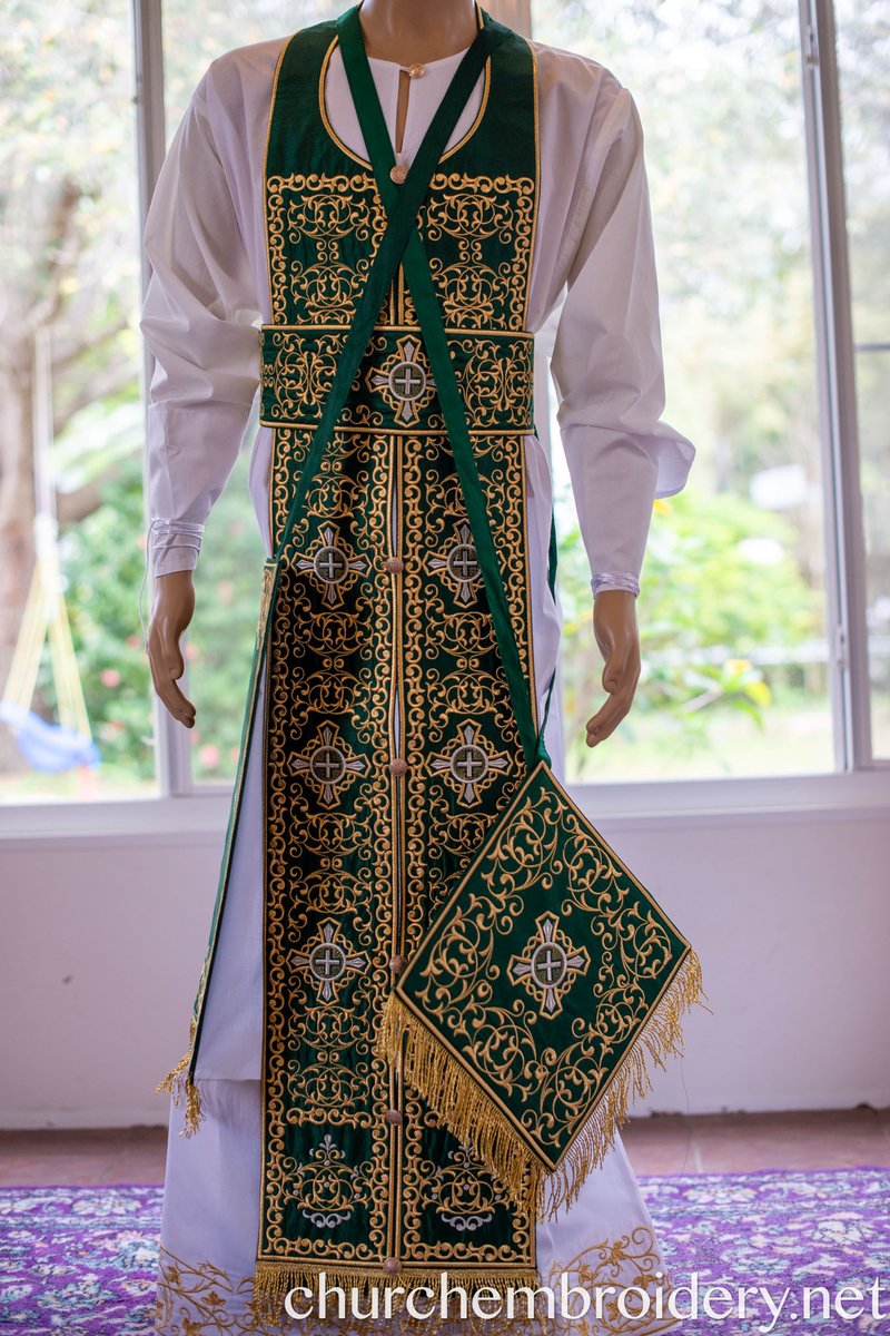 Orthodox priest vestments set, green emerald gold — photo 10
