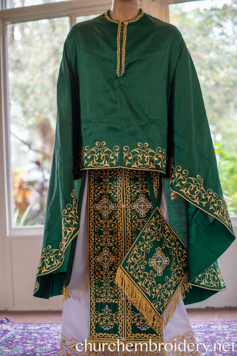 Orthodox priest vestments set, green emerald gold — photo 11