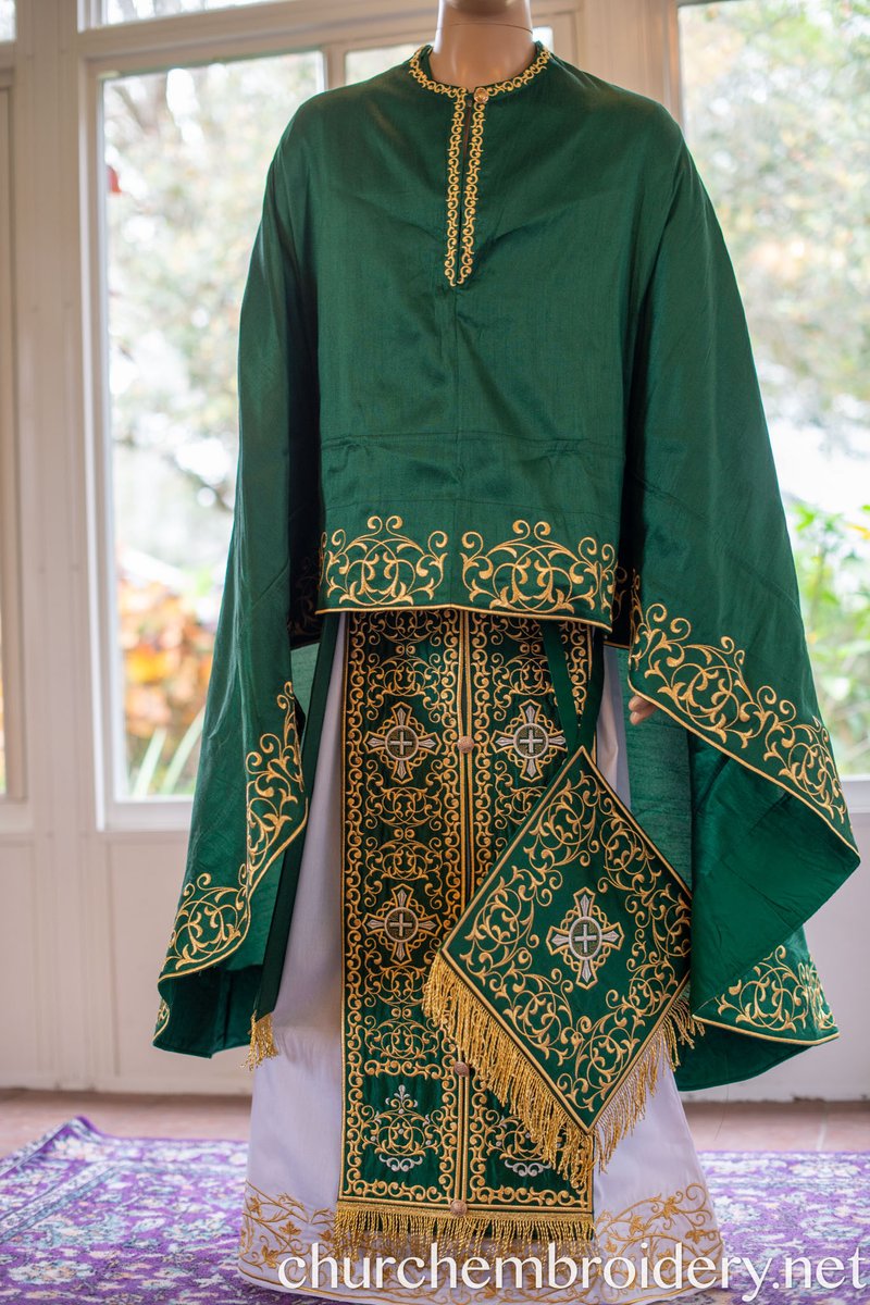 Orthodox priest vestments set, green emerald gold — photo 12