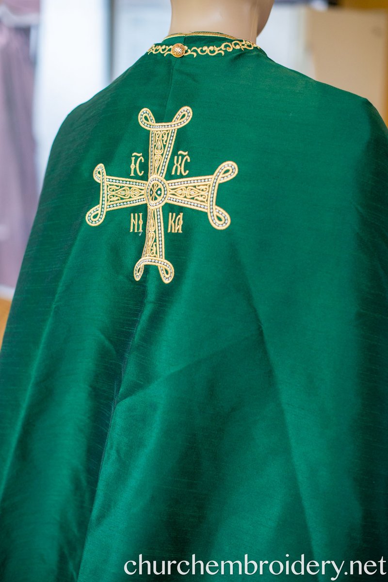 Orthodox priest vestments set, green emerald gold — photo 13