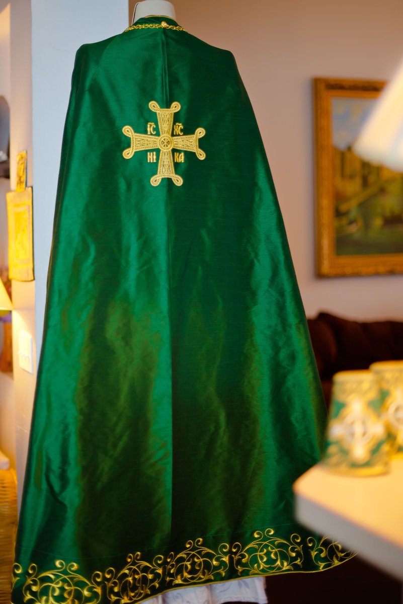 Orthodox priest vestments set, green emerald gold — photo 3