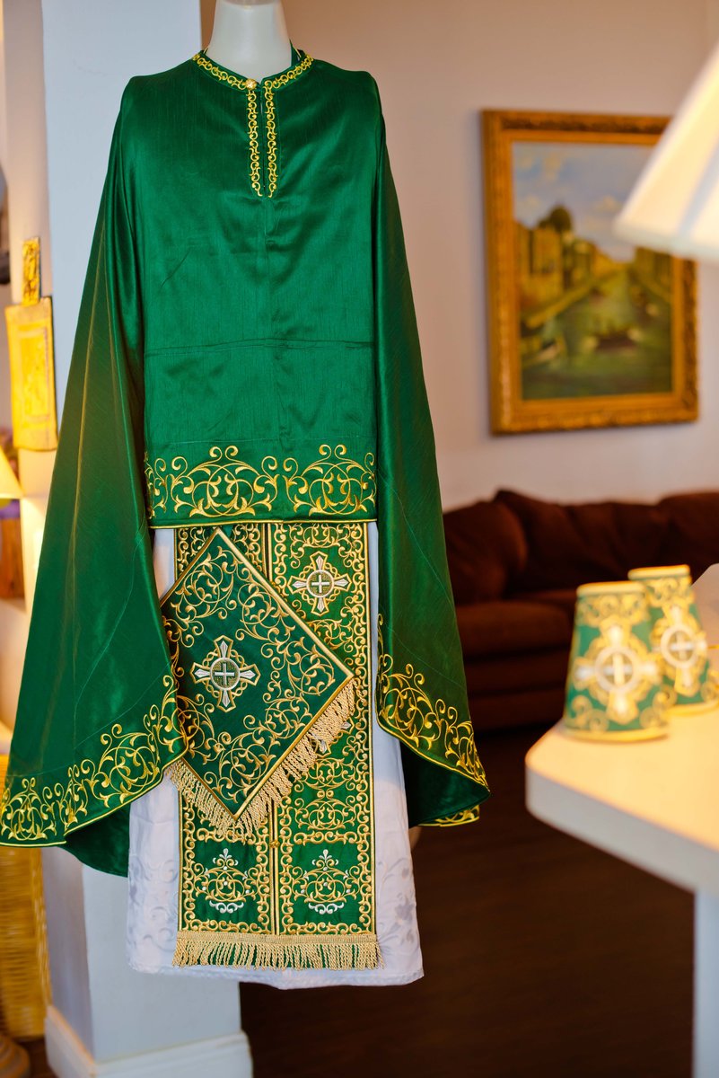 Orthodox priest vestments set, green emerald gold — photo 4