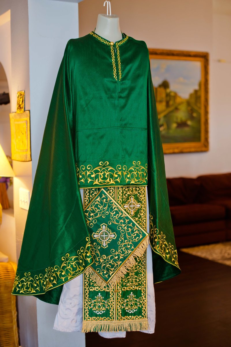 Orthodox priest vestments set, green emerald gold — photo 5