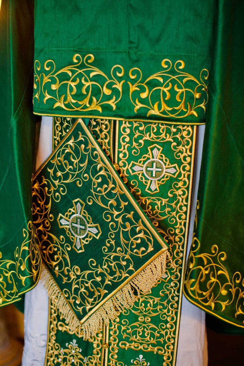 Orthodox priest vestments set, green emerald gold — photo 6