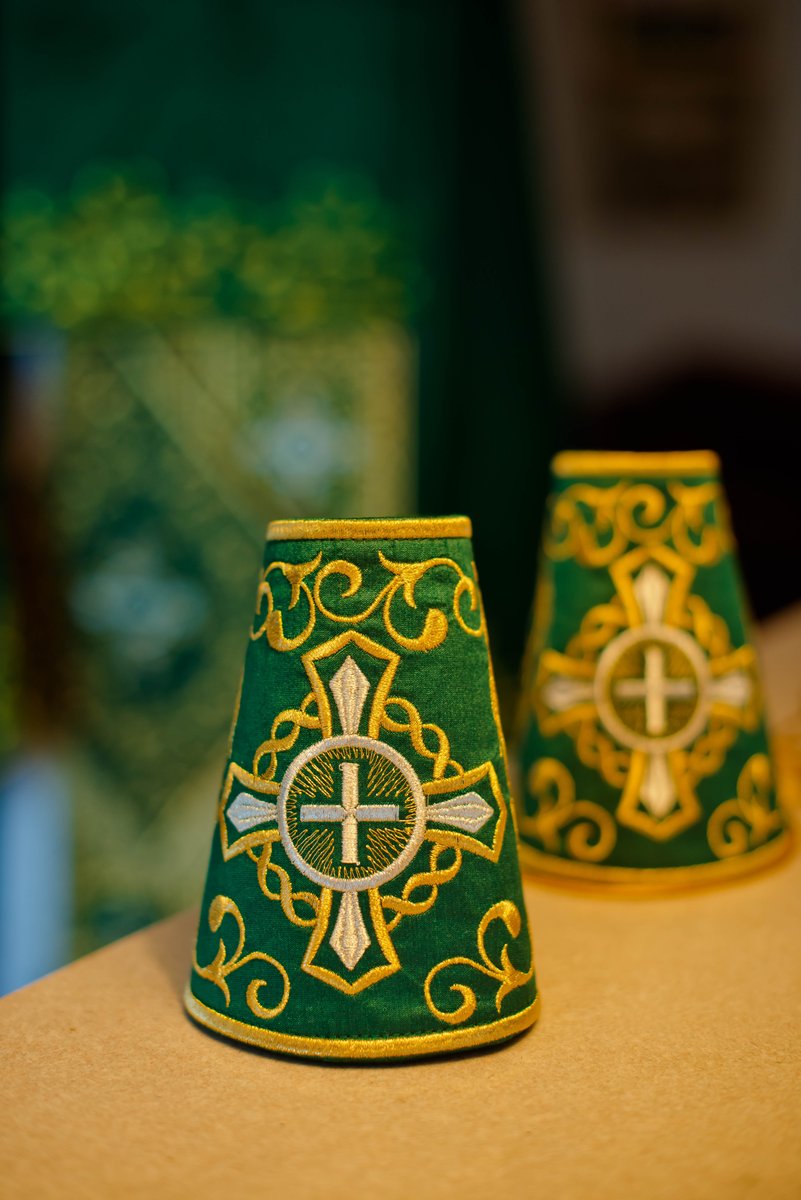 Orthodox priest vestments set, green emerald gold — photo 7
