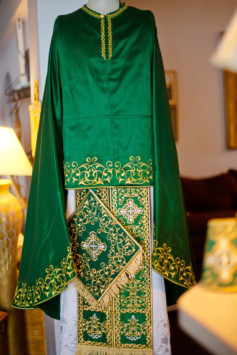 Orthodox priest vestments set, green emerald gold