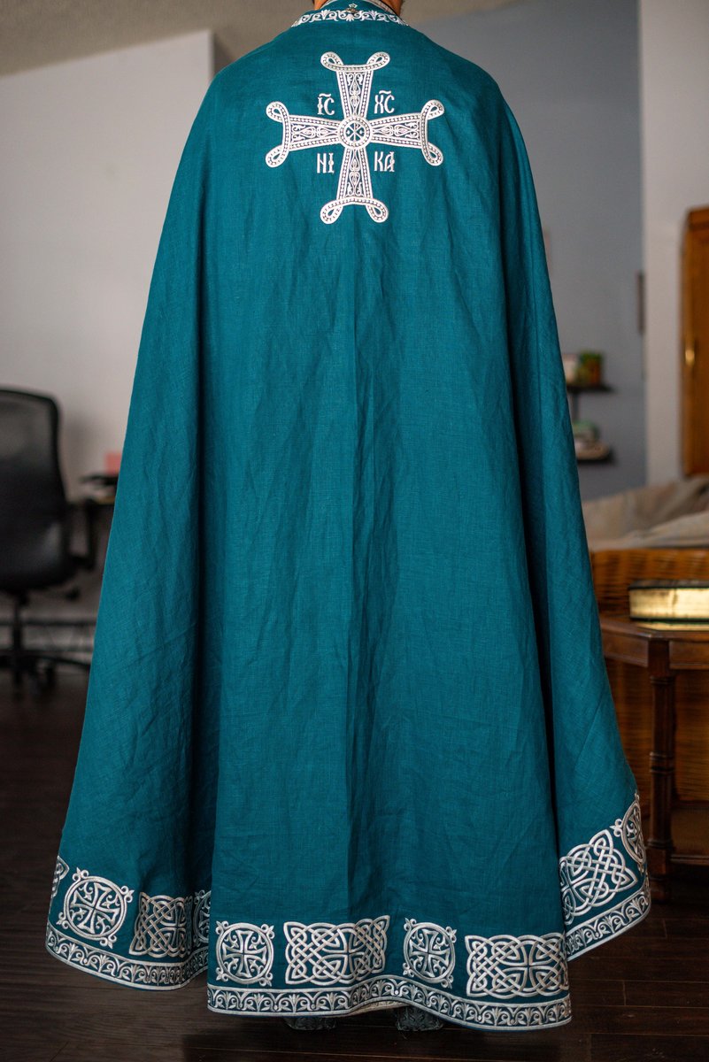 Orthodox priest vestments set linen, blue silver — photo 2