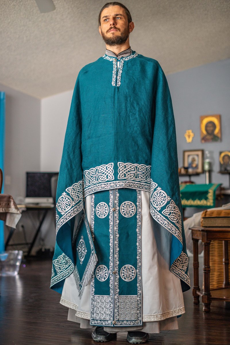 Orthodox priest vestments set linen, blue silver — photo 3