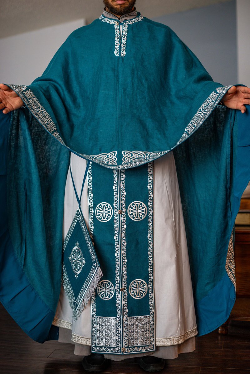 Orthodox priest vestments set linen, blue silver — photo 4