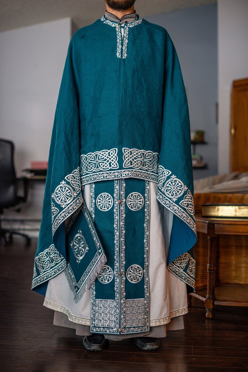 Orthodox priest vestments set linen, blue silver — photo 5