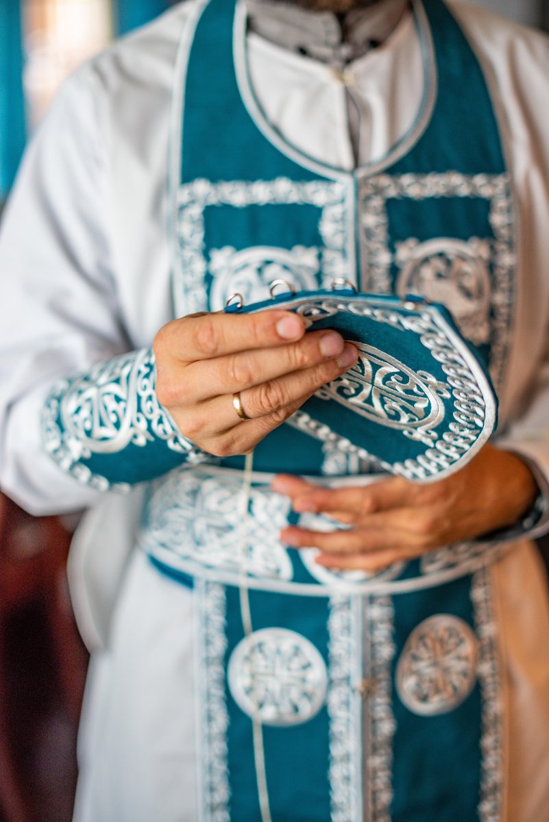 Orthodox priest vestments set linen, blue silver — photo 6