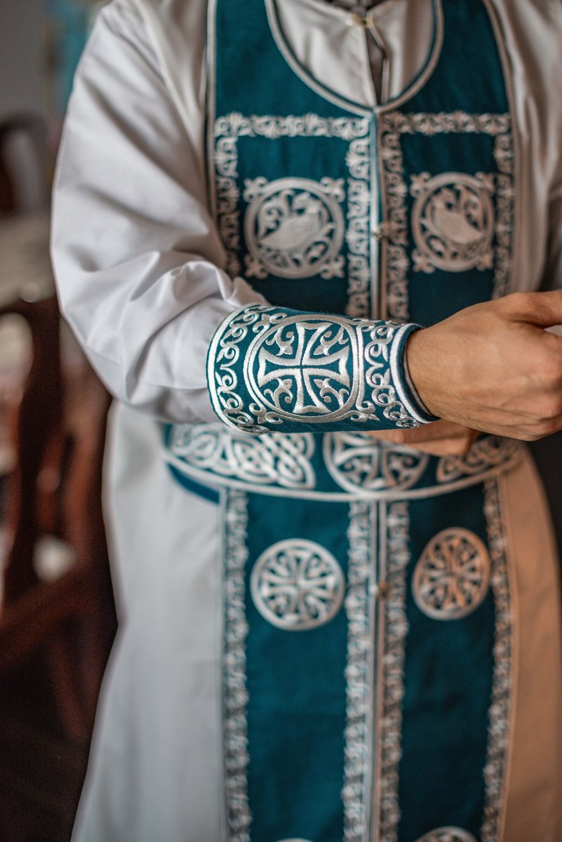 Orthodox priest vestments set linen, blue silver — photo 7
