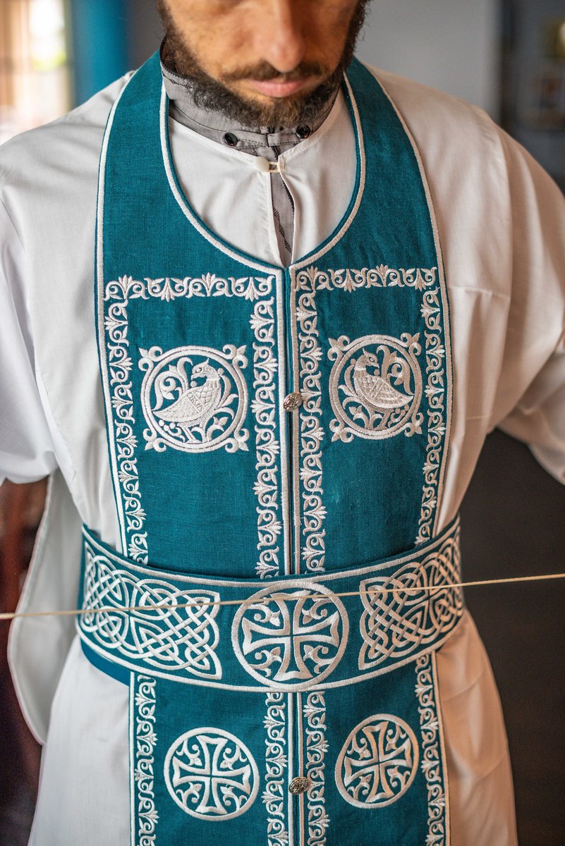 Orthodox priest vestments set linen, blue silver — photo 8