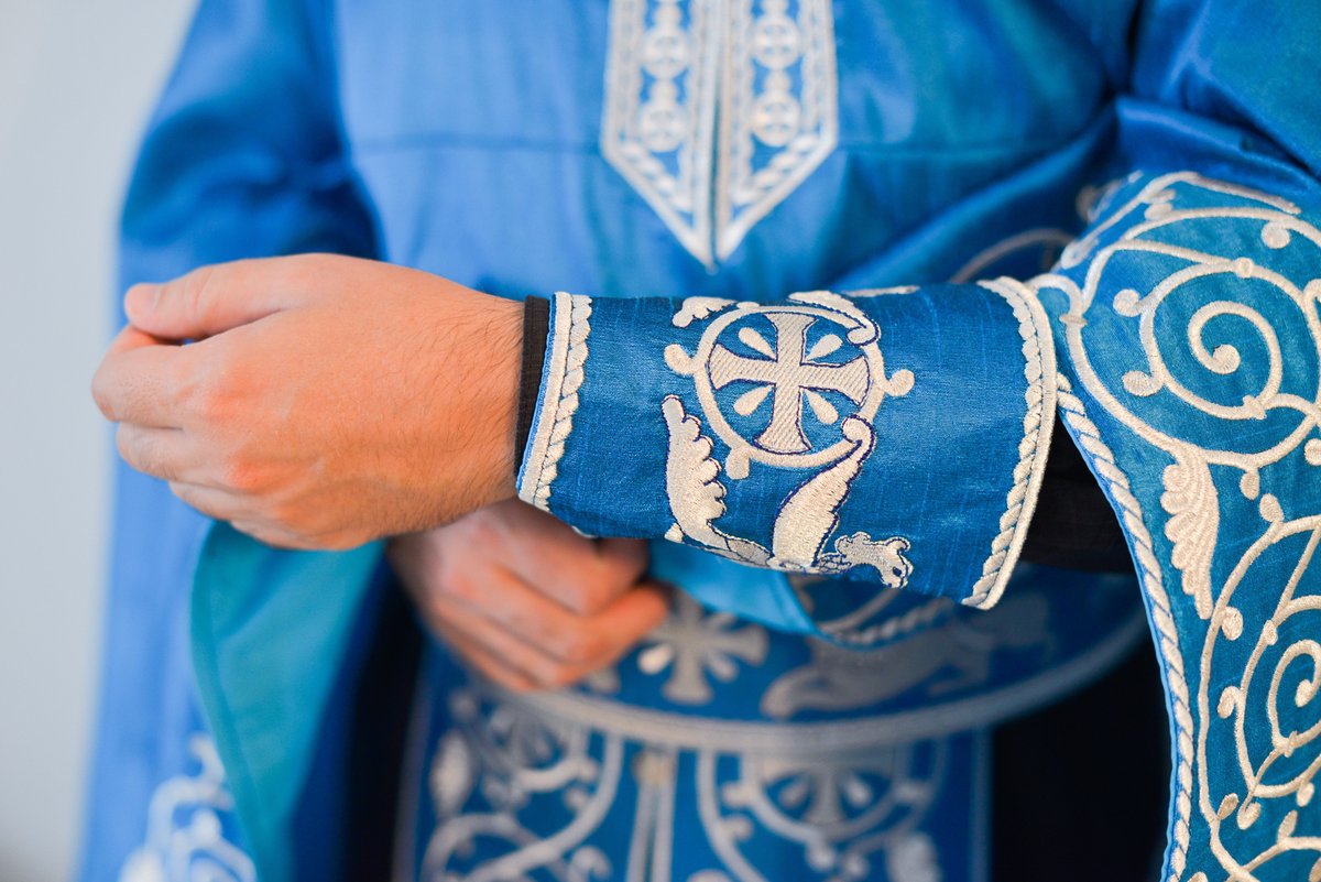 Orthodox priest vestments set linen, blue, silver. Lions — photo 5
