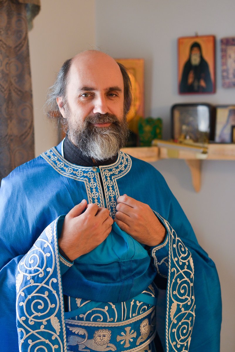 Orthodox priest vestments set linen, blue, silver. Lions — photo 7