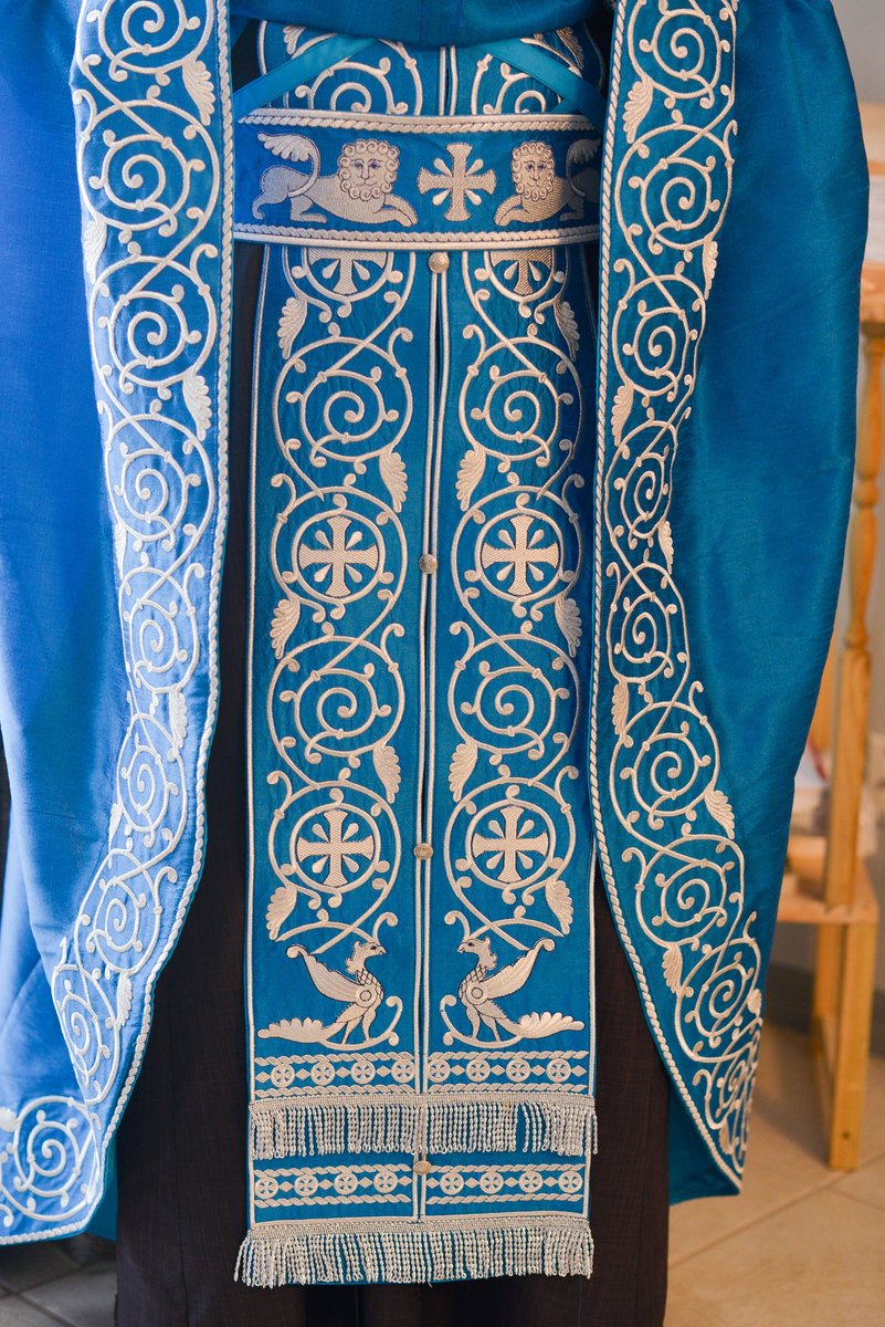 Orthodox priest vestments set linen, blue, silver. Lions — photo 8