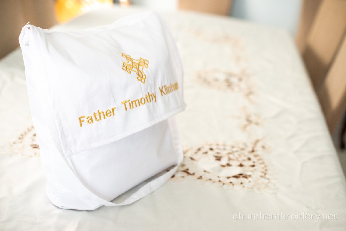 Embroidered Silk Priest Vestment Set Fully Embroidered White Blue — photo 5