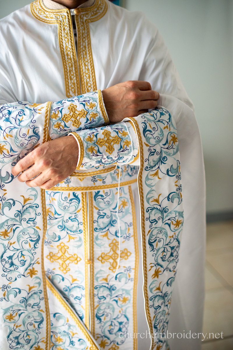 Embroidered Silk Priest Vestment Set Fully Embroidered White Blue