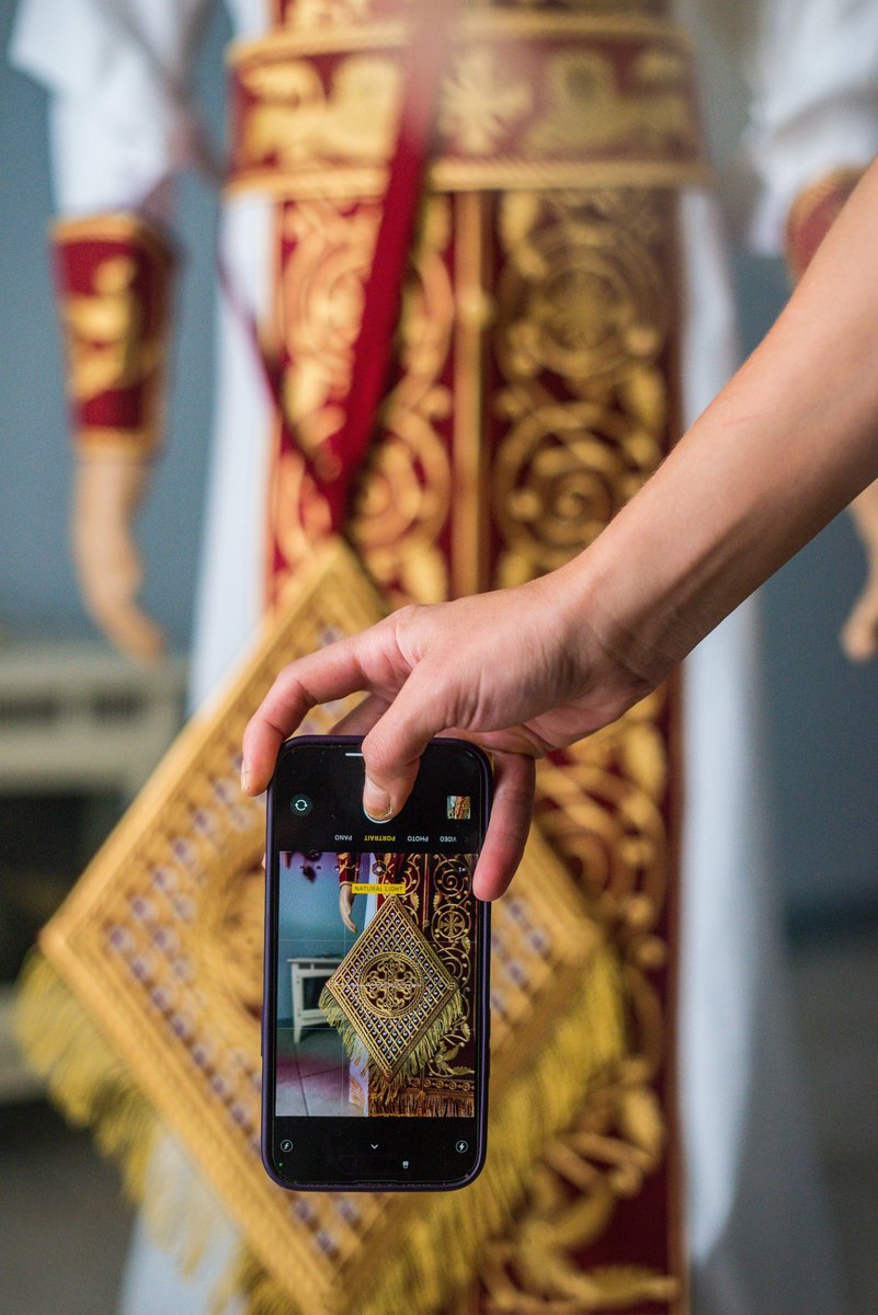 Orthodox priest vestments set linen, dark red, Gold. Lions — photo 12