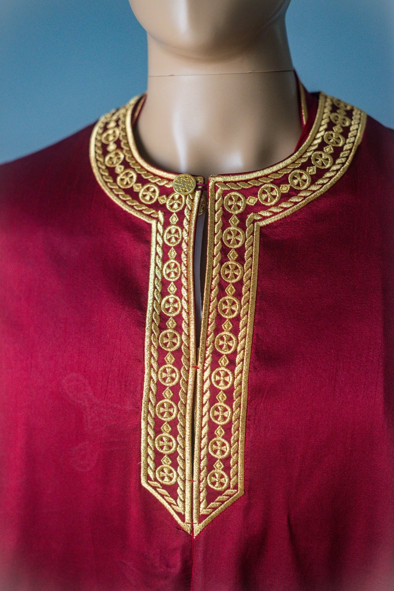 Orthodox priest vestments set linen, dark red, Gold. Lions — photo 2