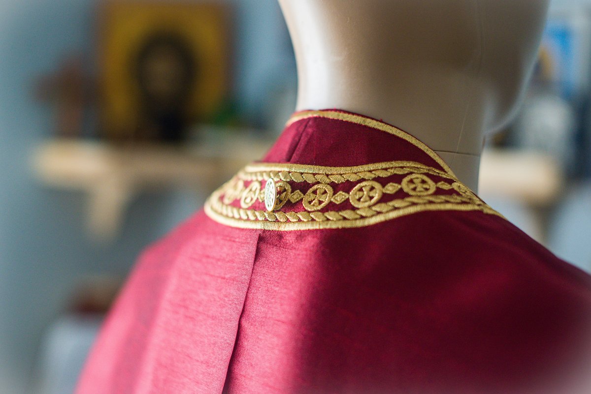 Orthodox priest vestments set linen, dark red, Gold. Lions — photo 6