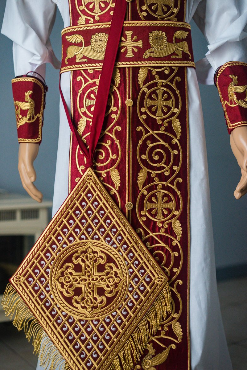 Orthodox priest vestments set linen, dark red, Gold. Lions — photo 8