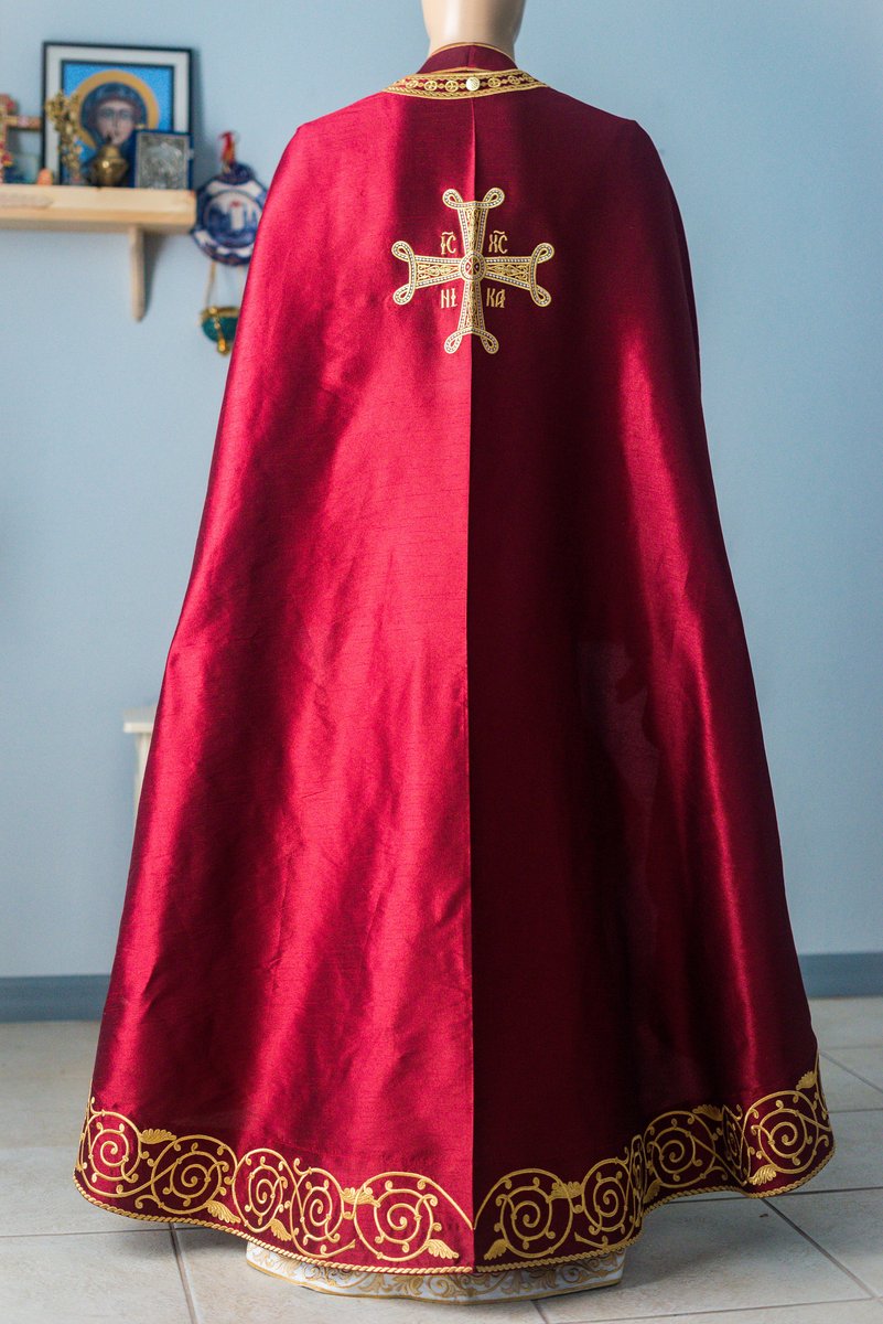 Orthodox priest vestments set linen, dark red, Gold. Lions — photo 9