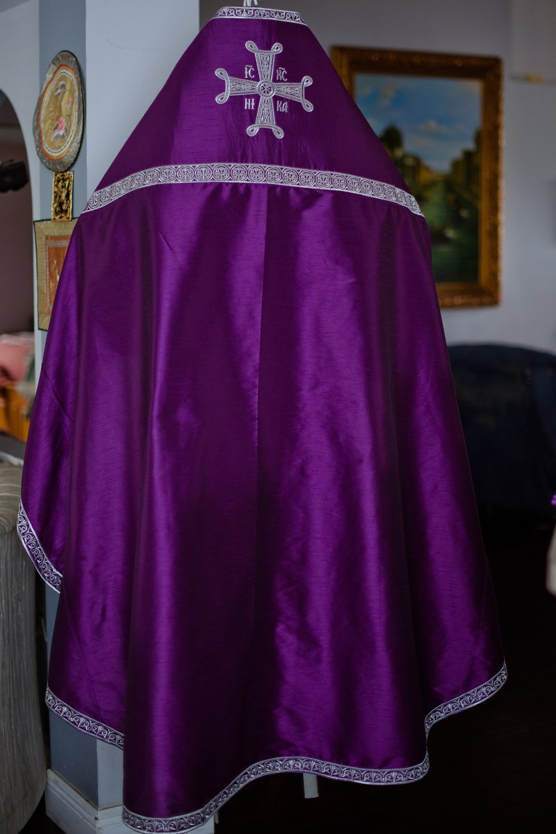 Orthodox priest vestments set, Purple silver, Embroidered, silk, Russian style — photo 2