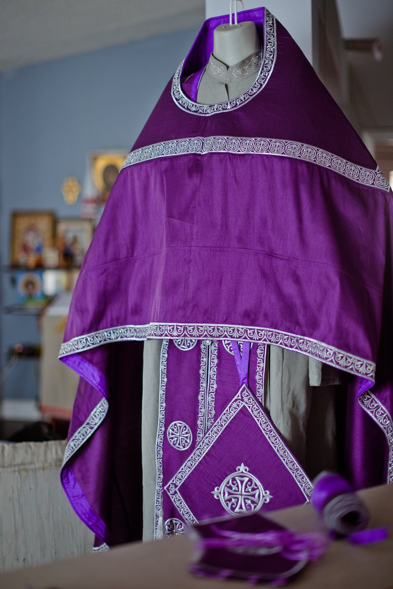 Orthodox priest vestments set, Purple silver, Embroidered, silk, Russian style — photo 5