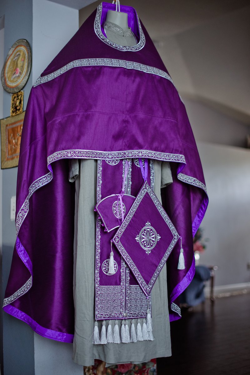 Orthodox priest vestments set, Purple silver, Embroidered, silk, Russian style — photo 6
