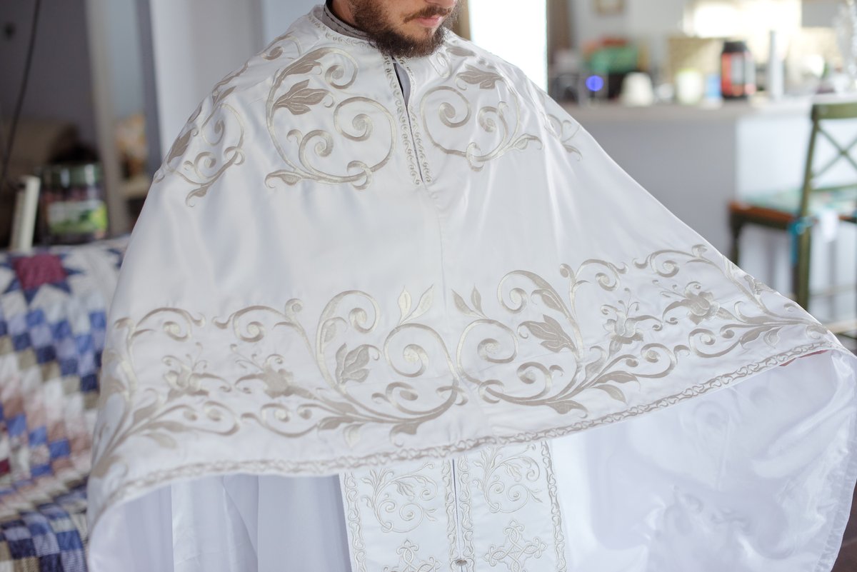 Orthodox priest vestments set, White, Embroidered, silk — photo 2