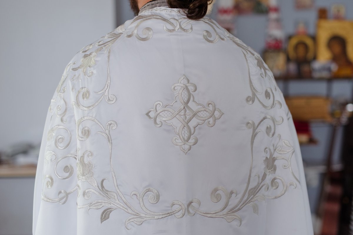 Orthodox priest vestments set, White, Embroidered, silk — photo 4