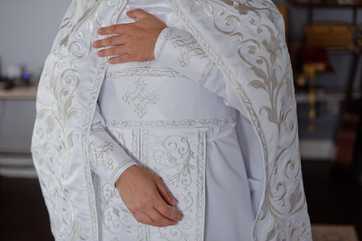 Orthodox priest vestments set, White, Embroidered, silk — photo 6