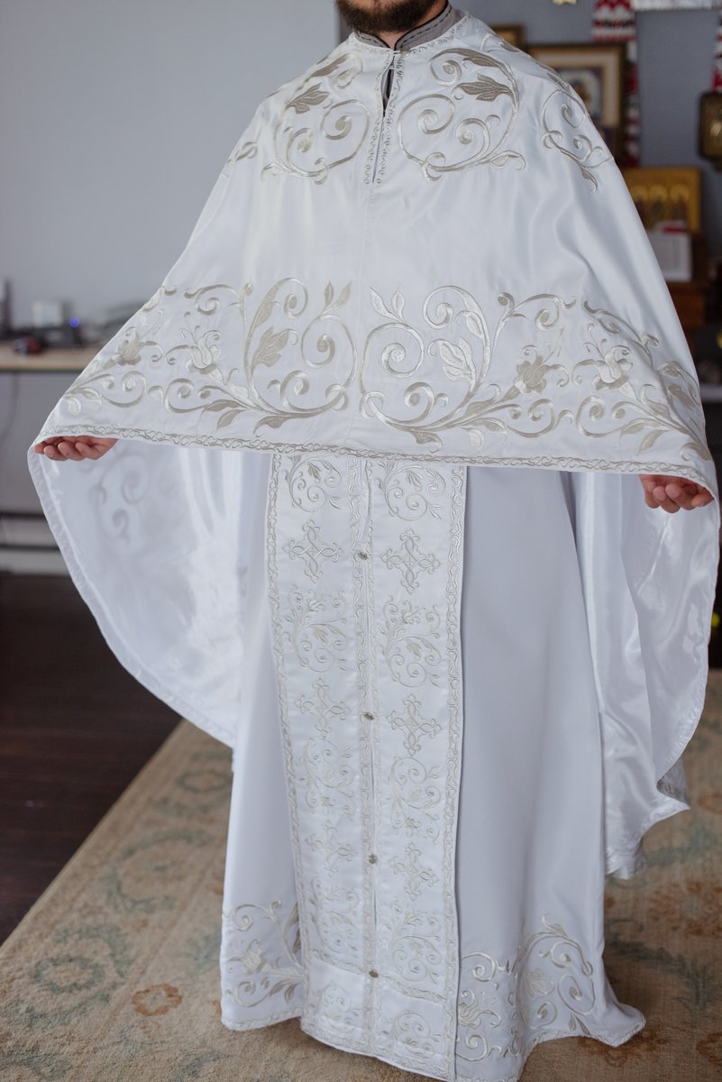 Orthodox priest vestments set, White, Embroidered, silk — photo 7