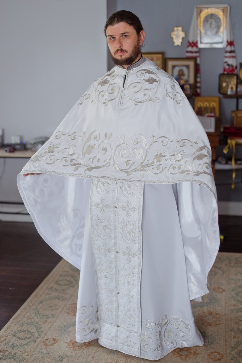 Orthodox priest vestments set, White, Embroidered, silk — photo 8